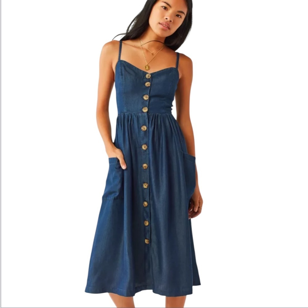 Urban Outfitters Blue Button-Front Midi Dress